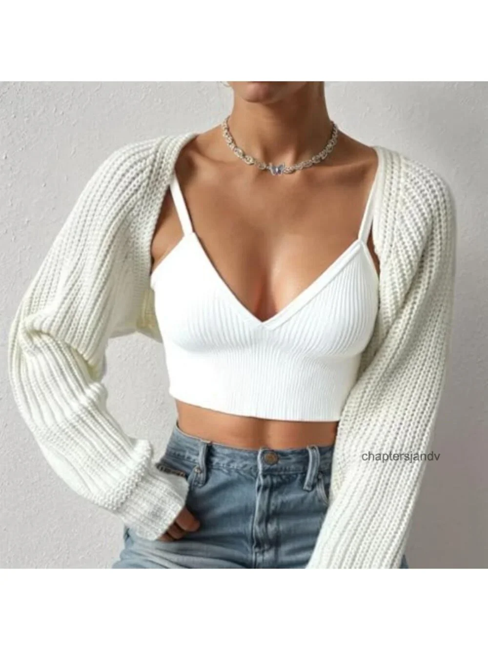 Ribbed Knit Crop Bolero Shrug Open Front Drop Shoulder Long Sleeve Cardigan